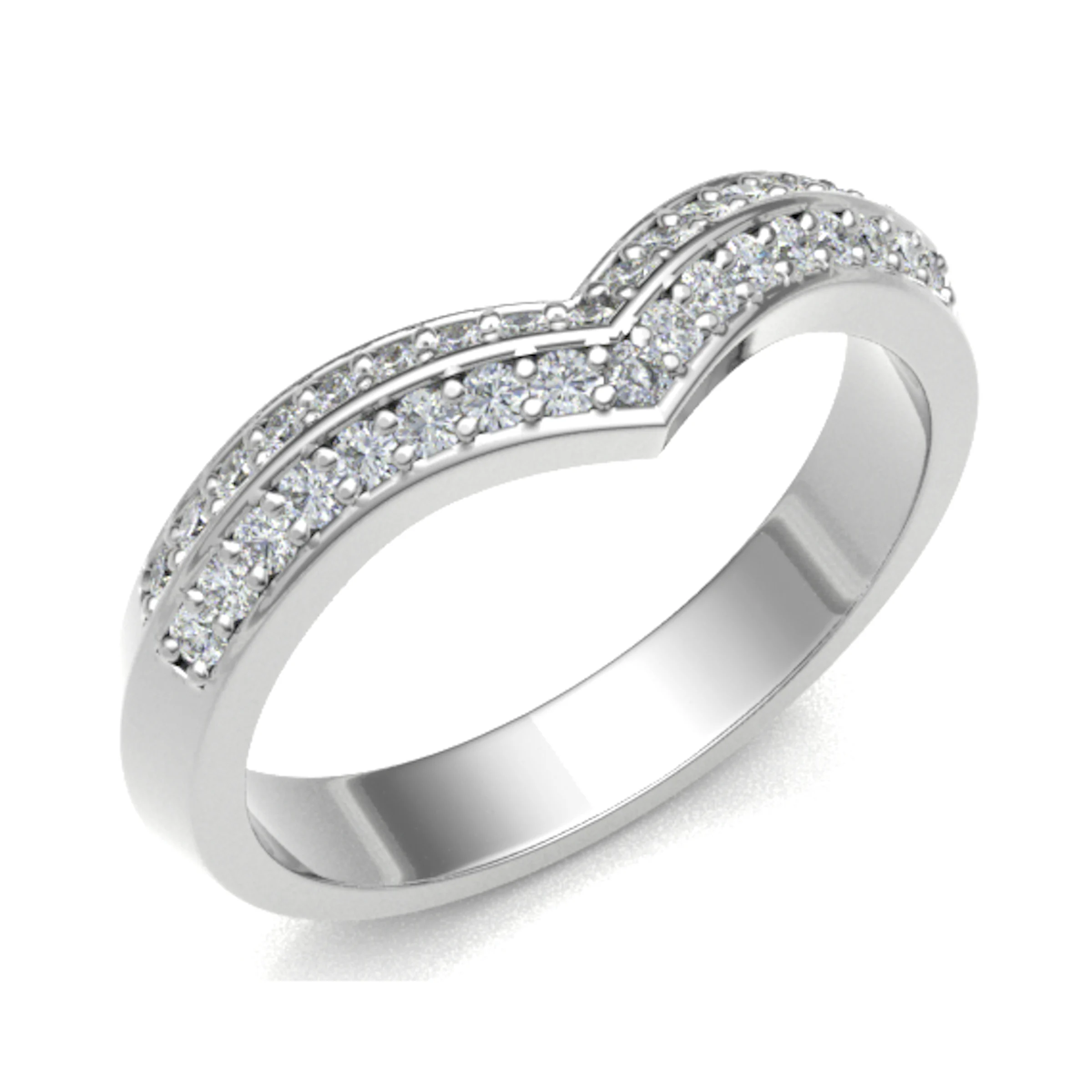 3.2mm 0.20 Carat Round Diamonds Two Row Wishbone Shaped Half Eternity Ring with Grain Set