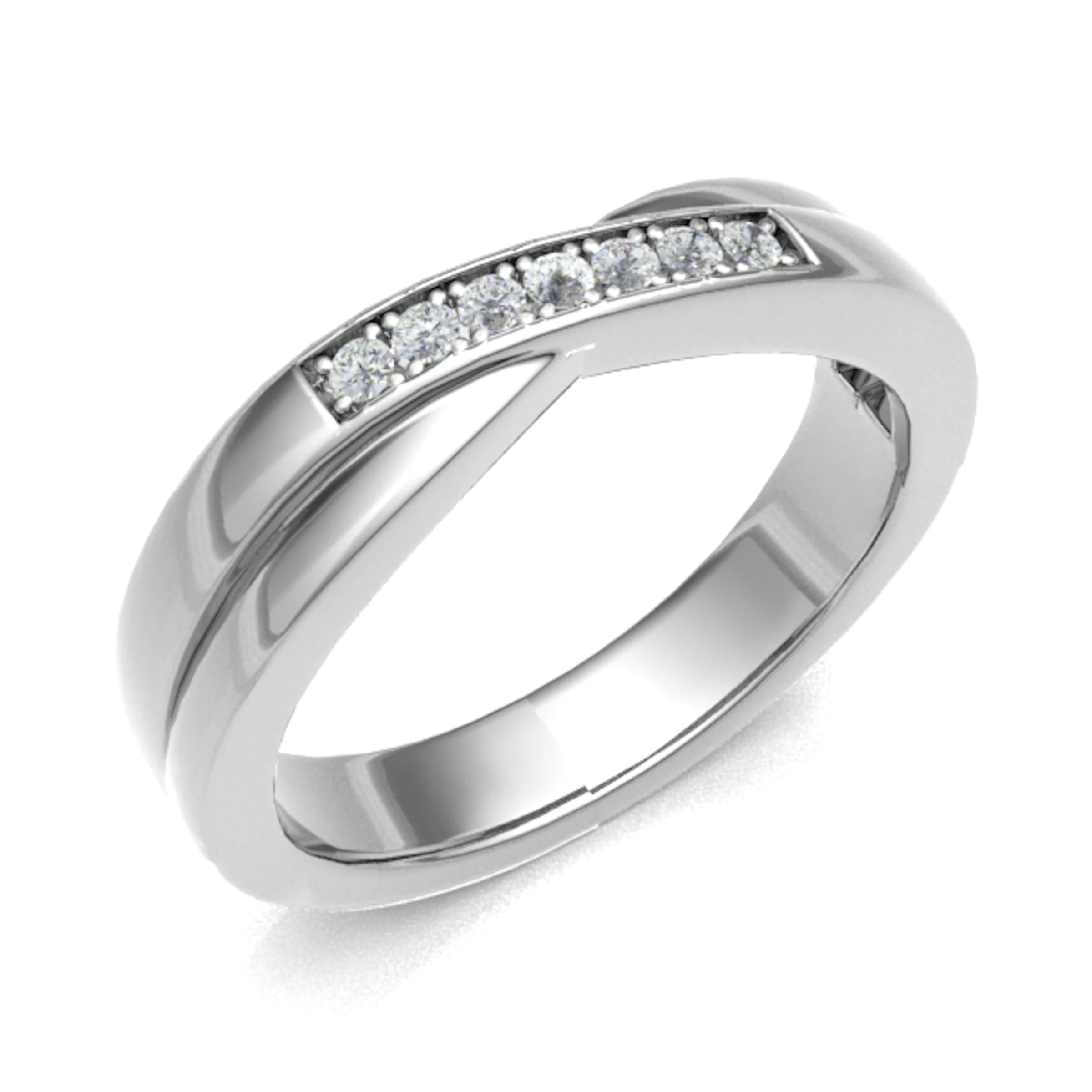 3.6mm 0.10 Carat Round Diamonds Crossover Half Eternity Ring with Grain Set
