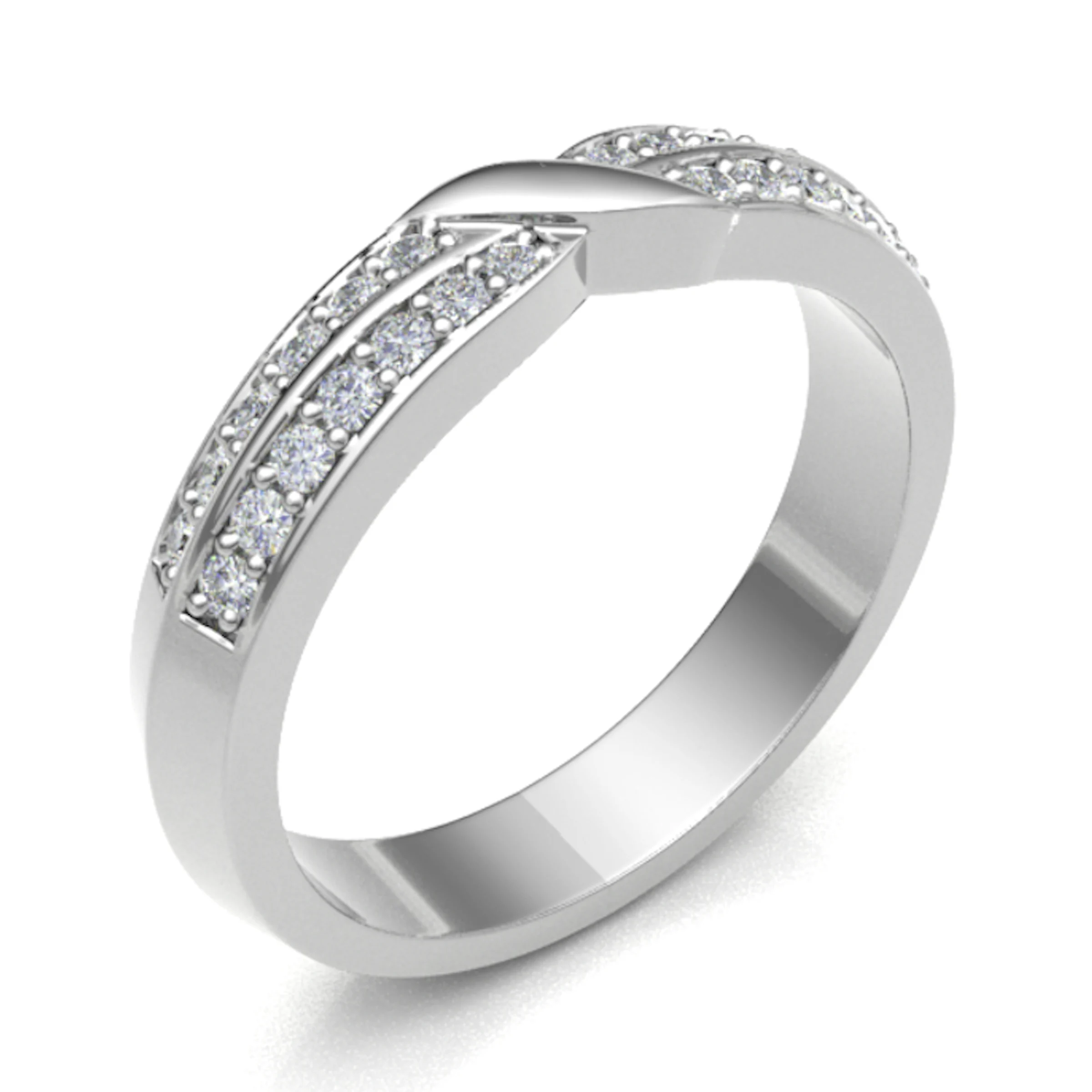 3.5mm 0.20 Carat Round Diamonds Two Row Crossover Half Eternity Ring with Grain Set