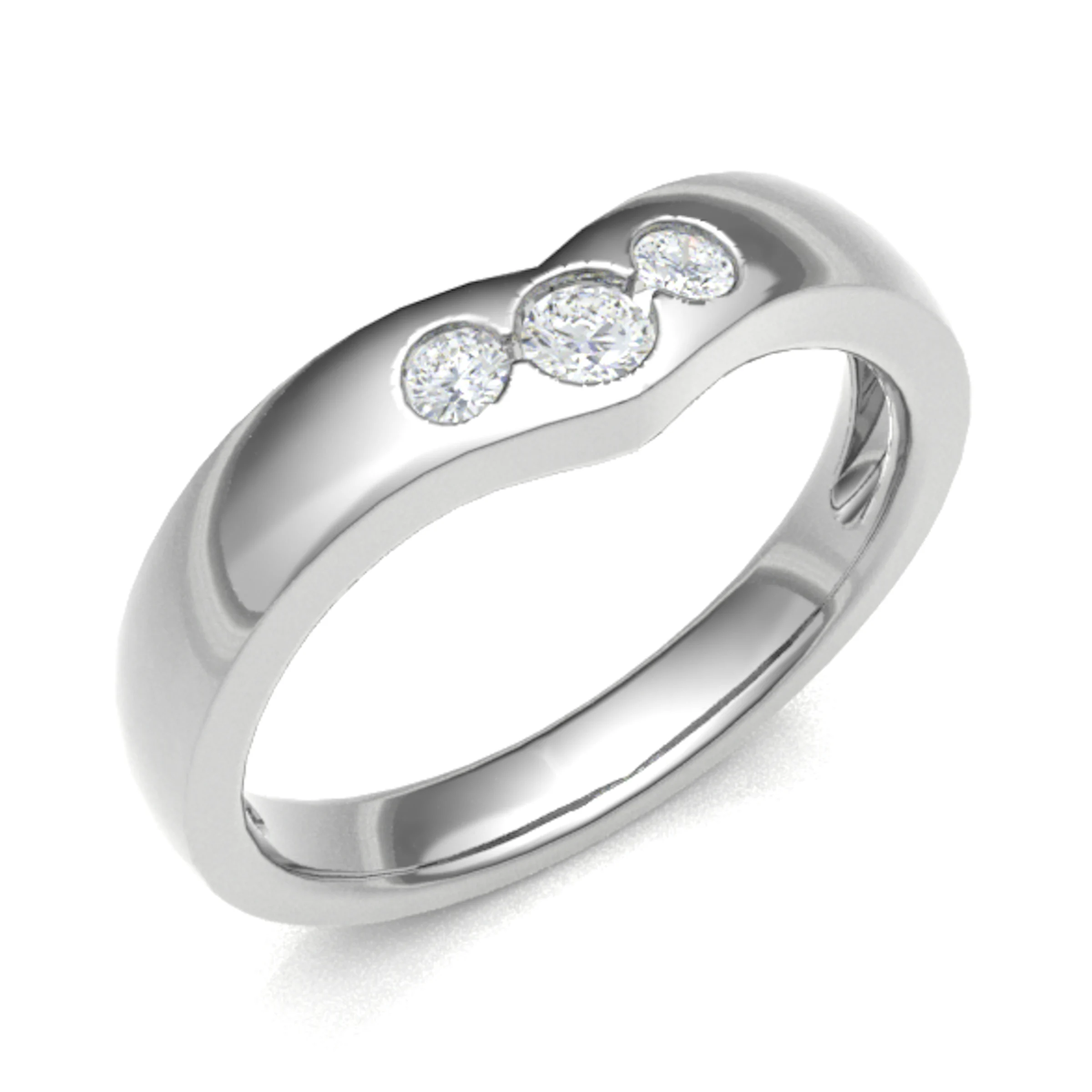 3.5mm 0.15 Carat Round Diamonds Wishbone Shaped Half Eternity Ring with Semi Rubover Set