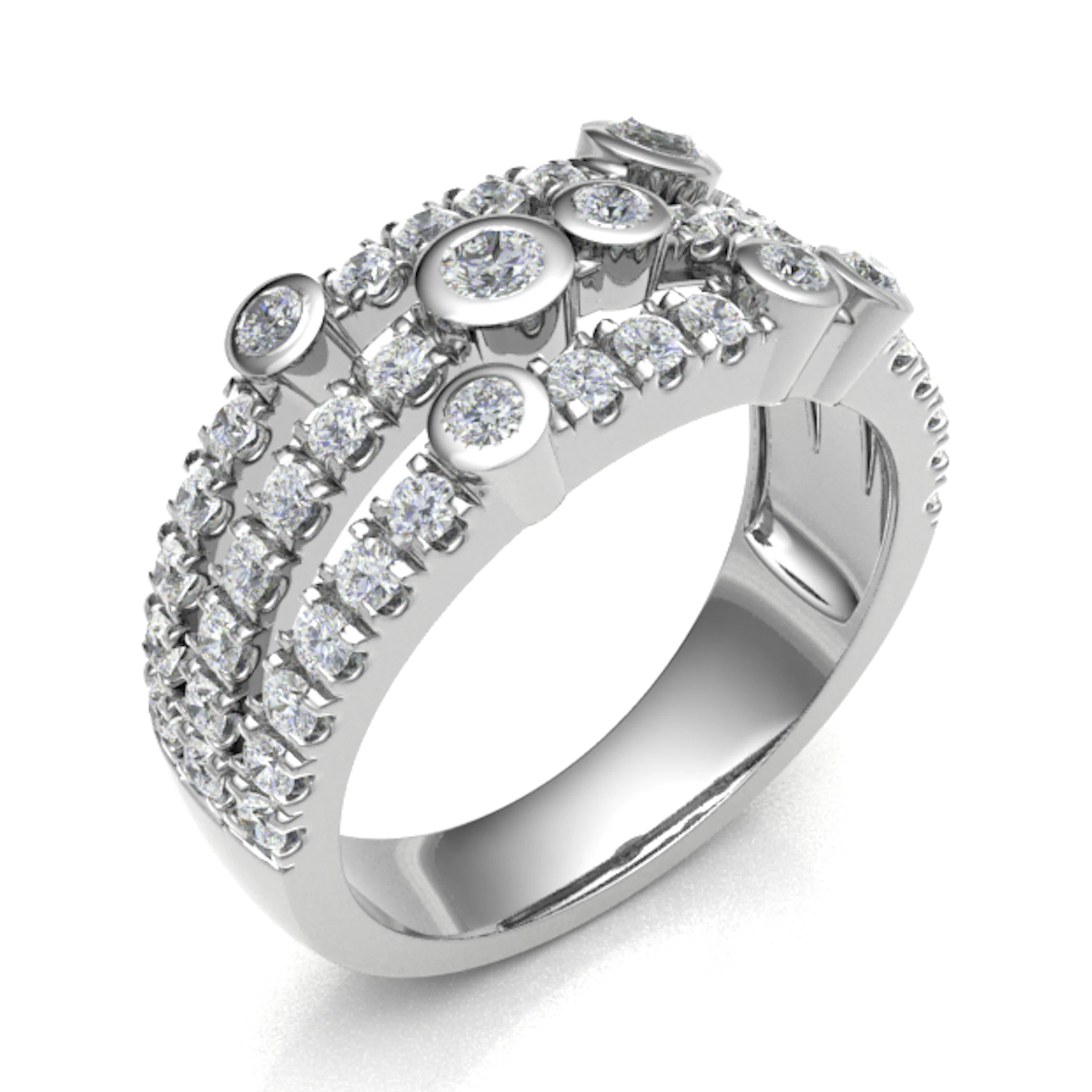 1.00 Carat Round Diamonds Bubble Design Half Eternity Ring with Micro Claw and Rubover Set