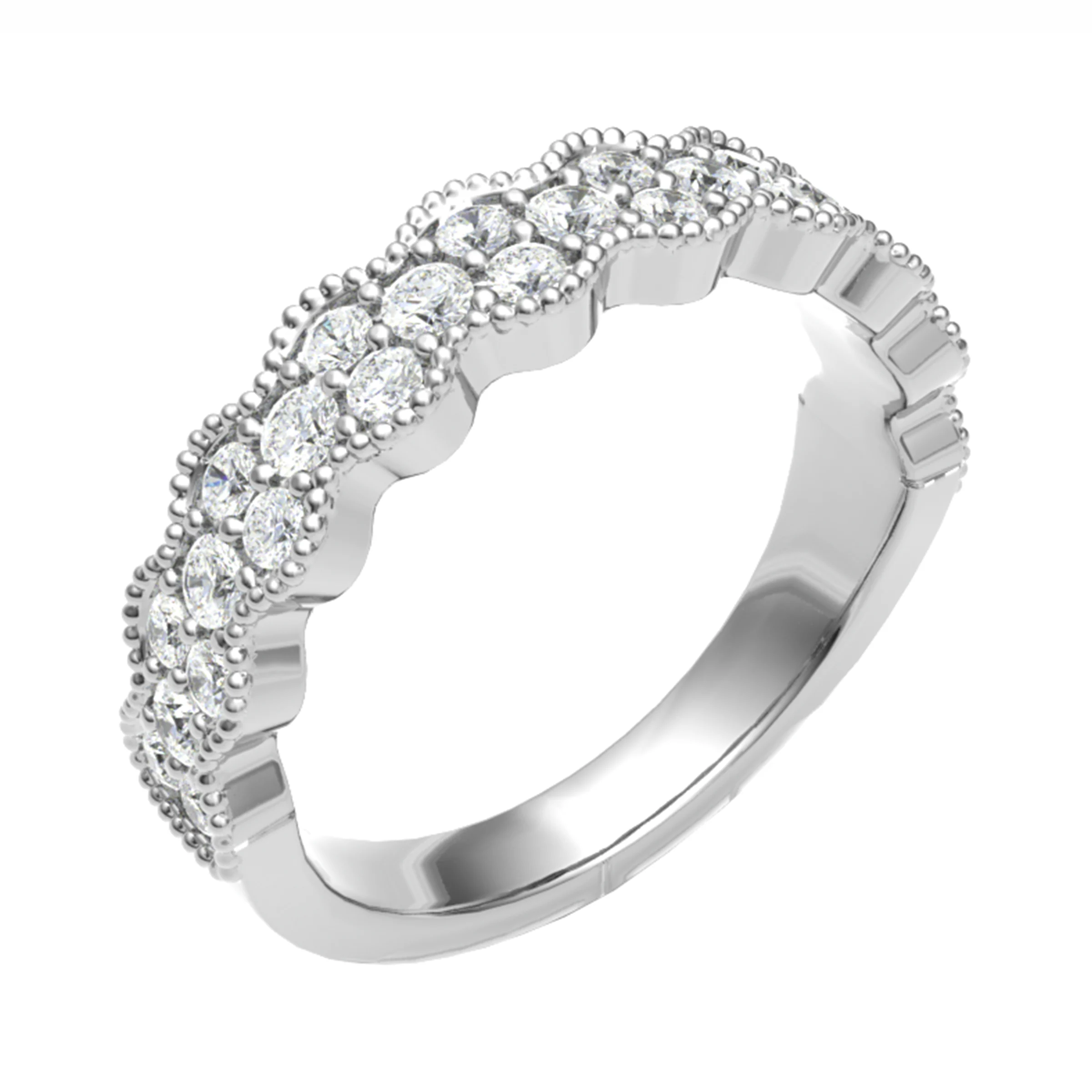 0.60 Carat Round Diamonds Triple Row Half Eternity Ring with Grain Set