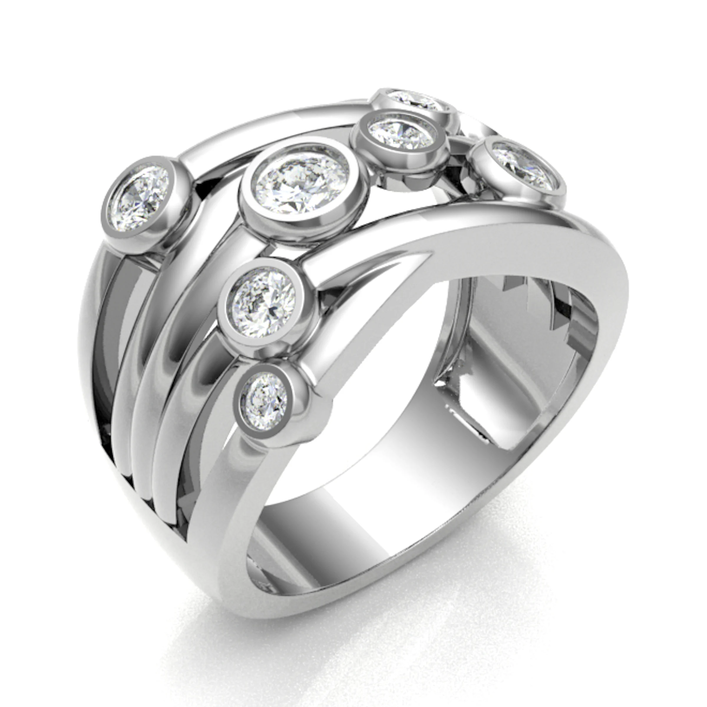 0.62 Carat Round Diamonds Bubble Design Half Eternity Ring with Rubover Set