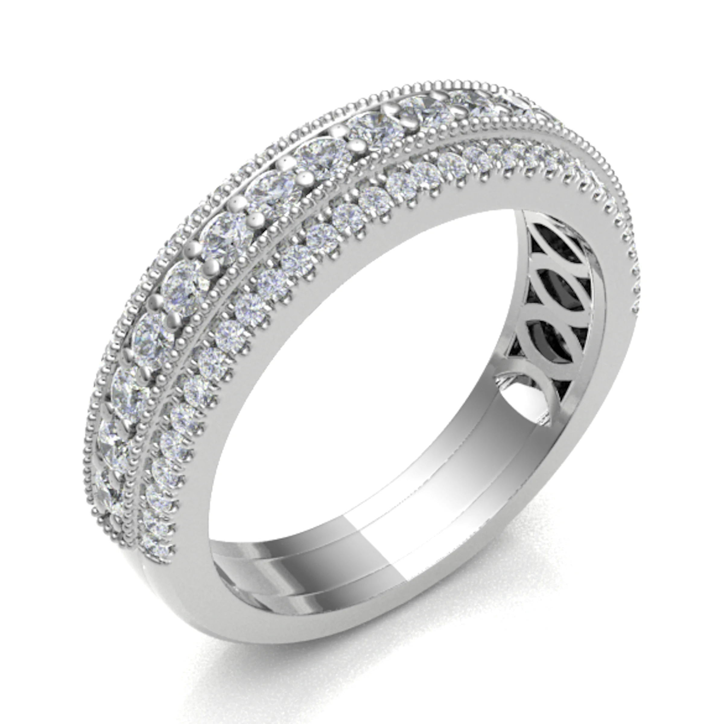 5mm 0.60 Carat Round Diamonds Triple Row Half Eternity Ring with Micro Claw and Grain Set