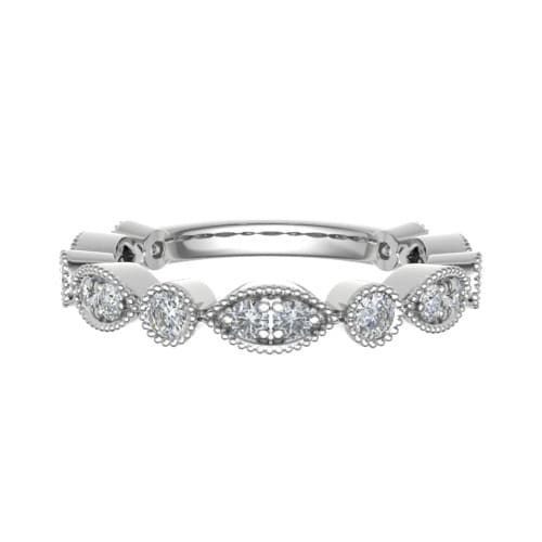 0.33 Carat Round Diamond Vintage Half Eternity Ring With Milgrain And Claw Set