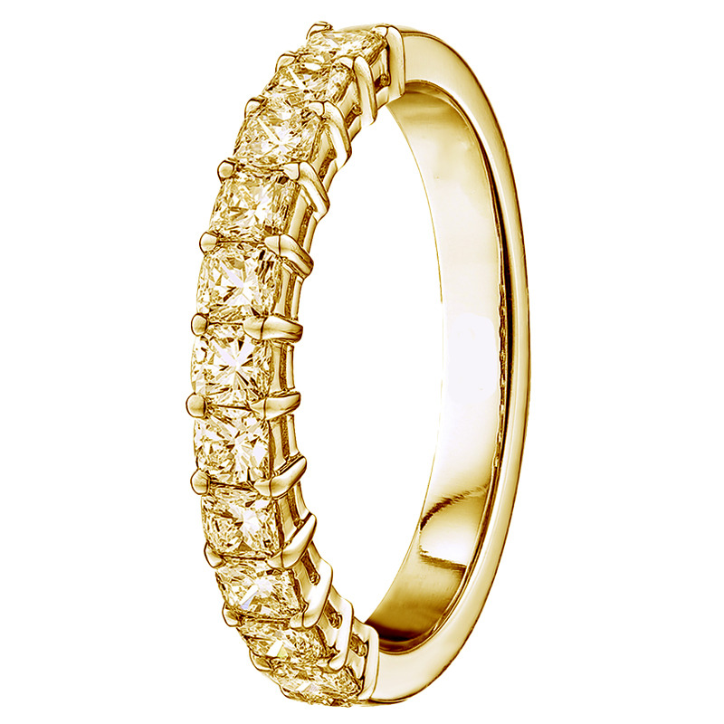 2.5 Ct Cushion Cut Elbertha  Eternity Diamond Rings in 9K Yellow Gold