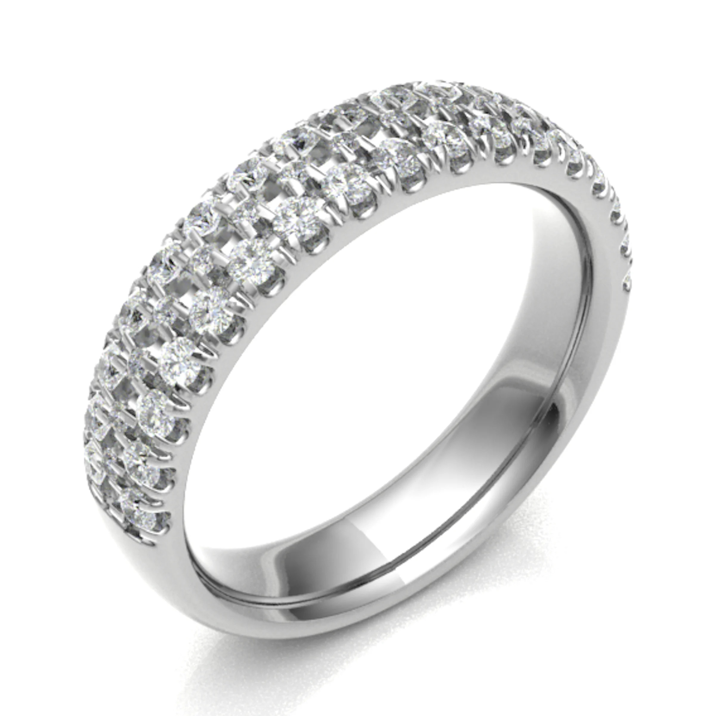 4.1mm 0.75 Carat Round Diamonds Triple Row Half Eternity Ring with Micro Claw Set