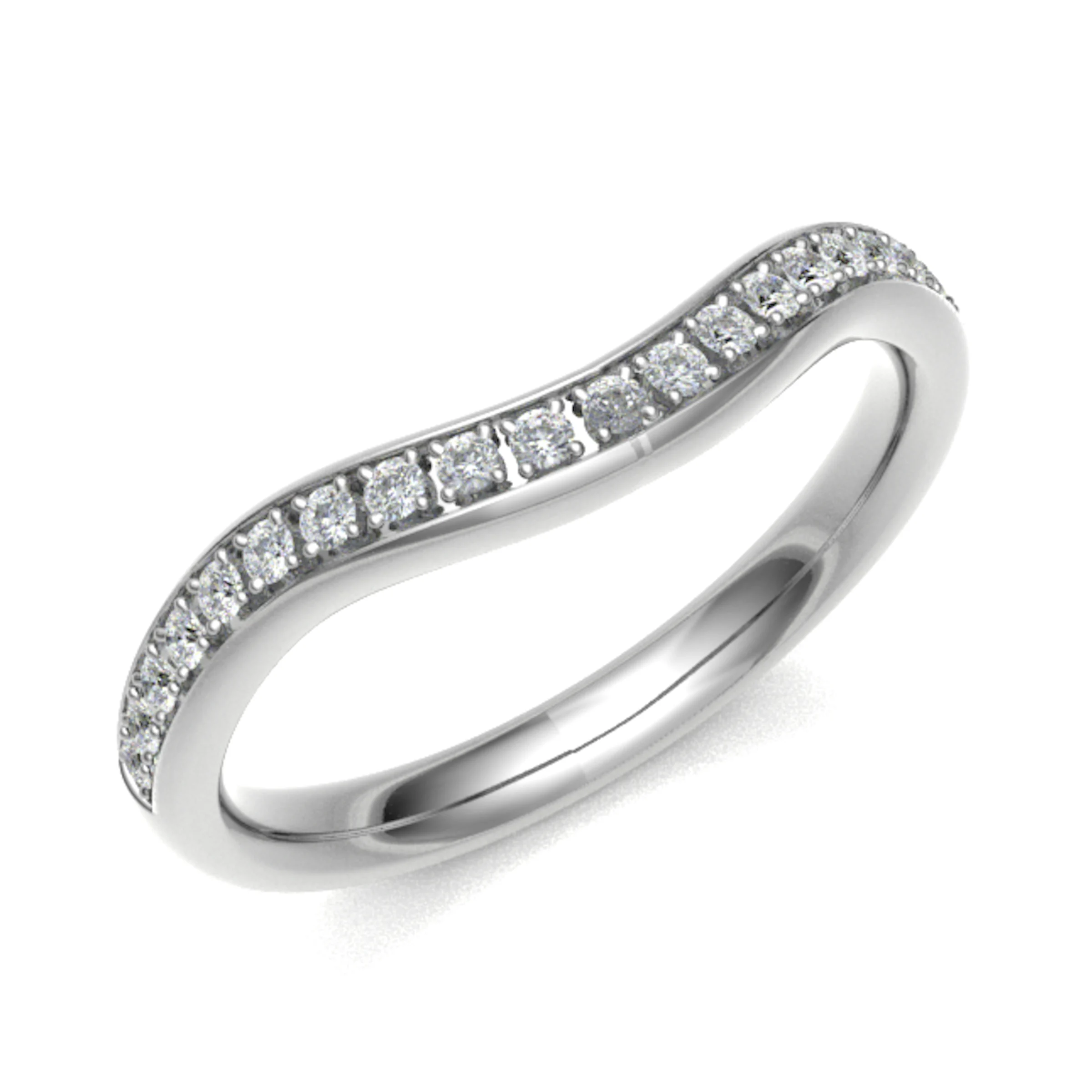 2.35mm 0.20 Carat Round Diamonds Curve Shaped Half Eternity Ring with Grain Set
