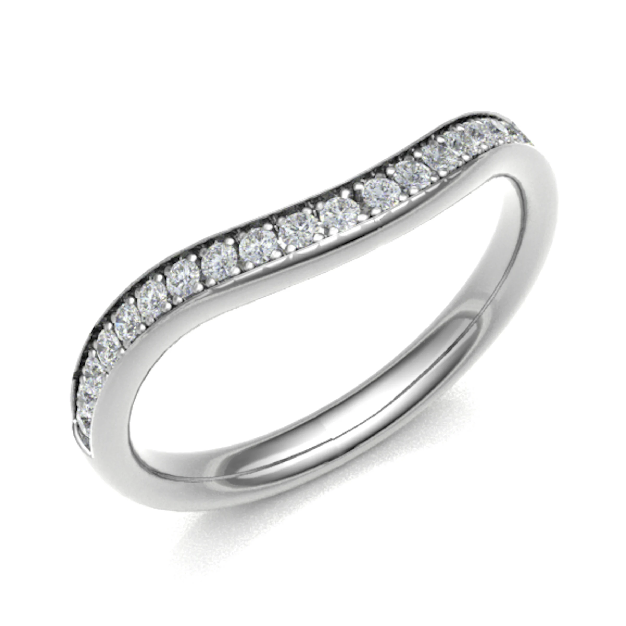 2.35mm 0.20 Carat Round Diamonds Curve Shaped Half Eternity Ring with Grain Set