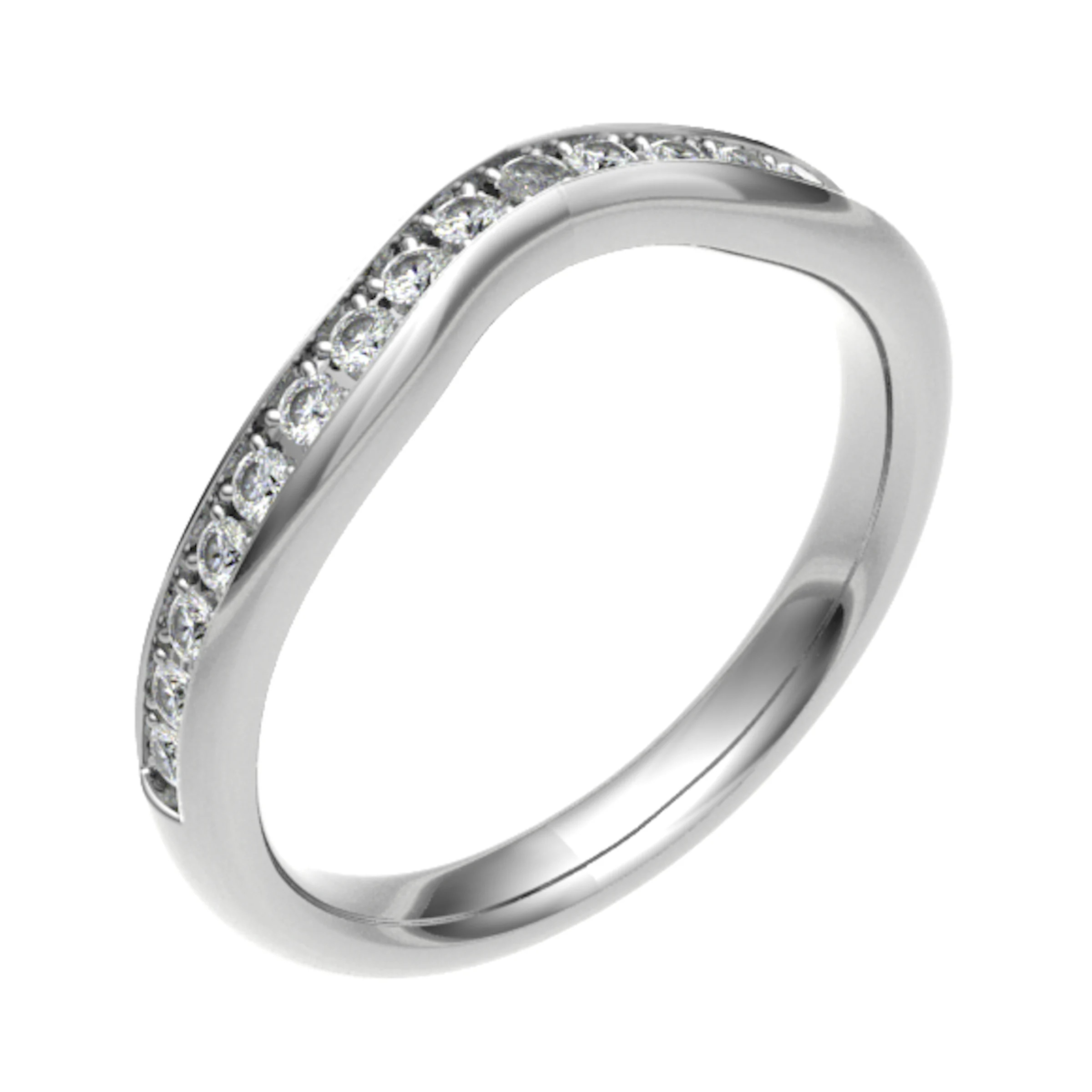 2.6mm 0.33 Carat Round Diamonds Curve Shaped Half Eternity Ring with Grain Set