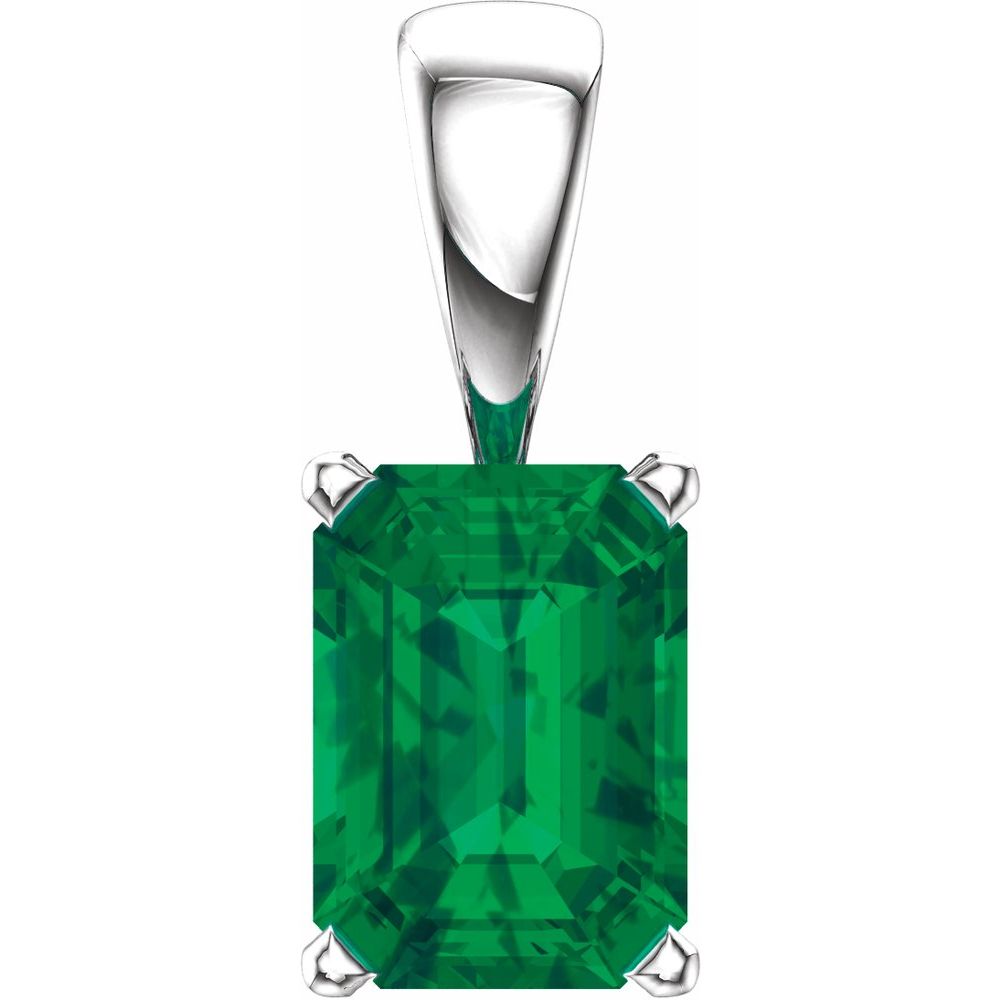 1 Ct Cut Galanthus  Emerald Pendants Necklaces in 18K White Gold with chain
