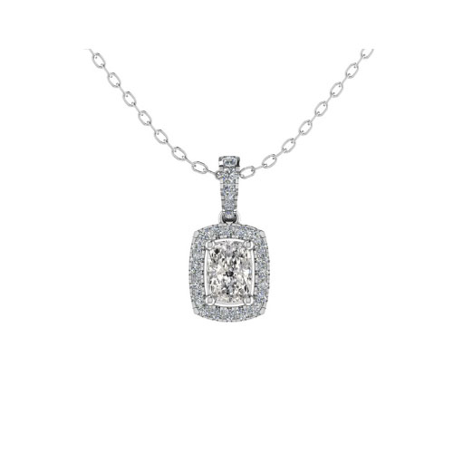 sterling Emerald Cut Prong Setting Diamond Pendant