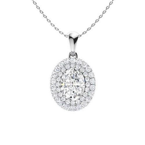 4 Prong Setting Oval Shaped Halo Pendant