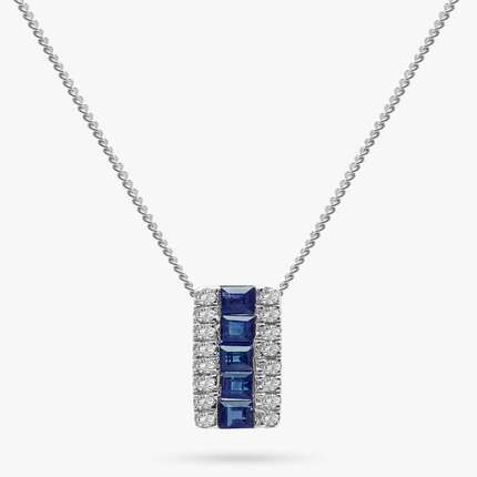1 Ct Blue Sapphire Princess Cut Pammela  Necklaces in 9K White Gold with chain