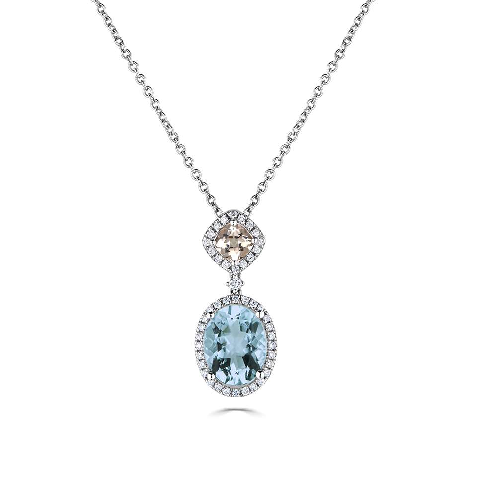 2.21 Ct Aquamarine Oval Cut Quinnie  Necklaces in 18K White Gold with chain