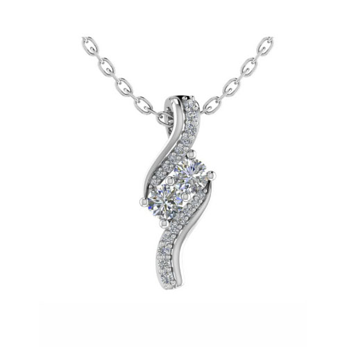 Sterling Round Prong Setting Diamond Designer Pendant