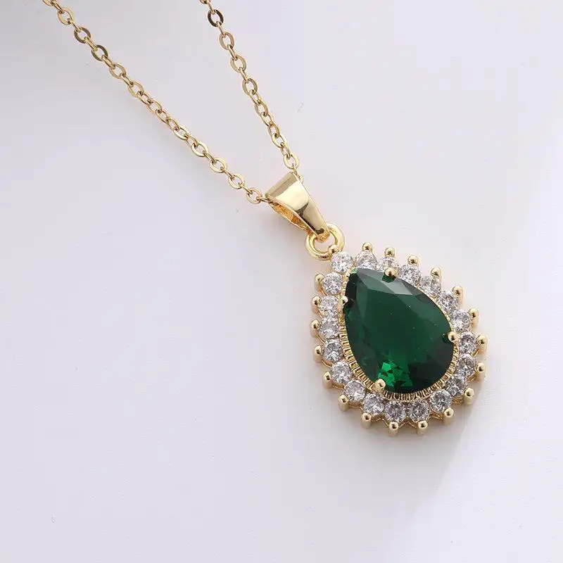 Gladiolus Emerald 4 Prong  Necklace