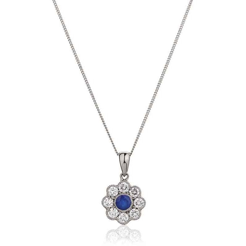 0.6 Ct Blue Sapphire Round Cut Palesa  Gemstone Pendants Necklaces in 18K White Gold