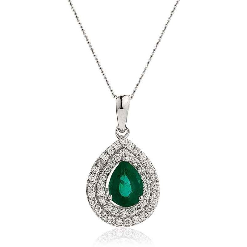 1 Ct Pear Cut Gelsemium  Emerald Pendants Necklaces in 18K Rose Gold with chain