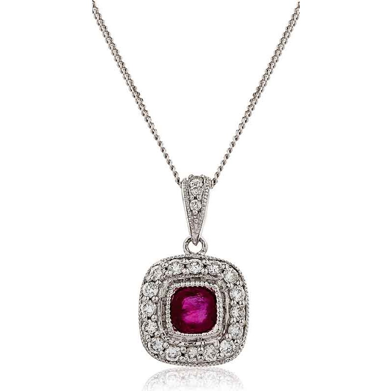 0.65 Ct Natural Ruby Cushion Cut Polymia  Necklaces in 18K Rose Gold with chain