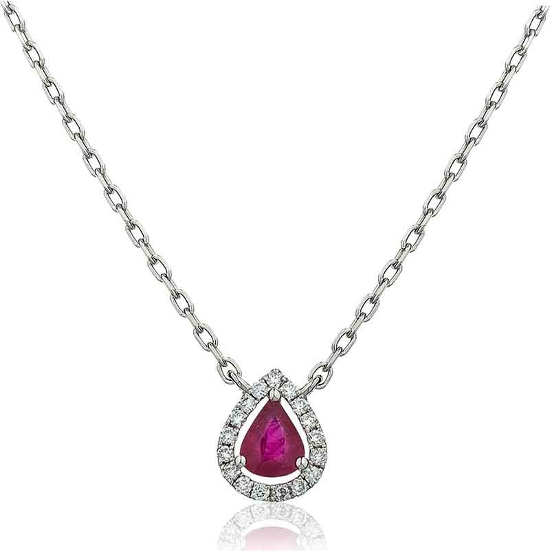 0.4 Ct Natural Ruby Pear Cut Plum  Necklaces in 18K Rose Gold with chain