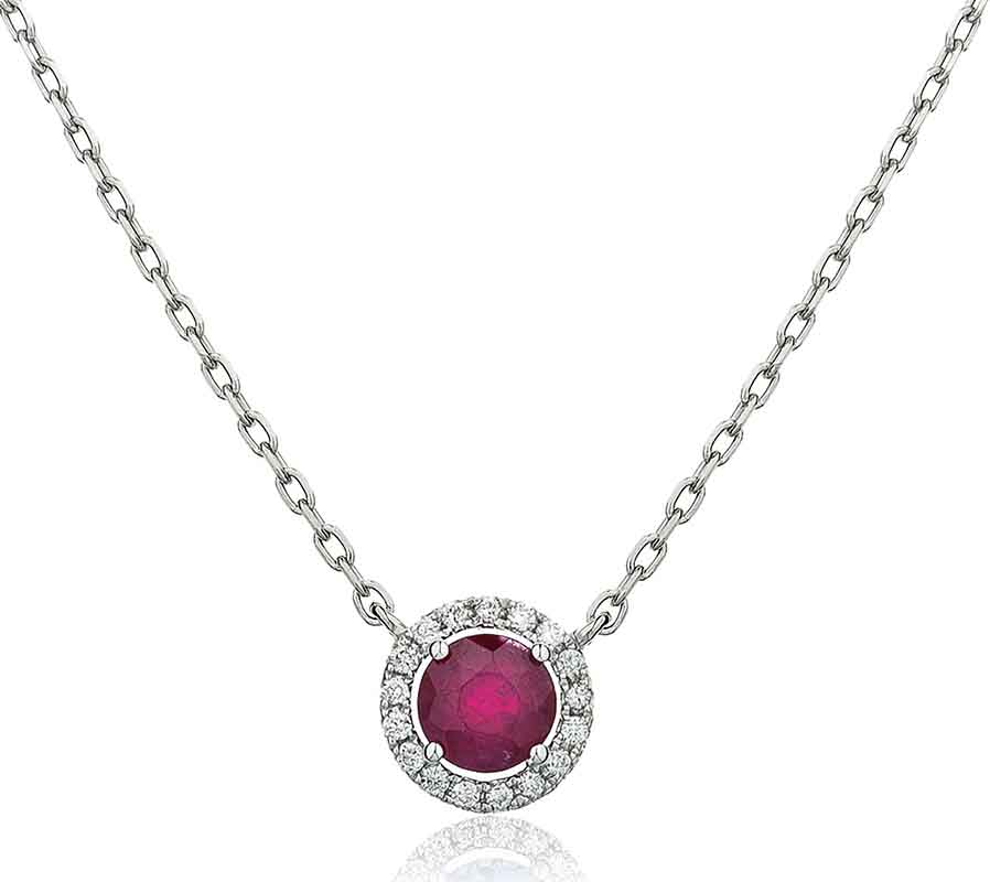 0.85 Ct Natural Ruby Round Cut Pomeline  Necklaces in 18K Rose Gold with chain