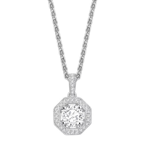 Octagon 4 Prong Setting Halo Pendant
