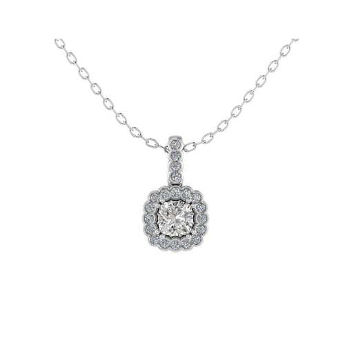 Square Sterling Cushion Cut Prong Setting Diamond Pendant