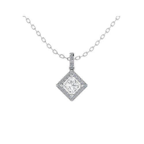 Princess Cut 4 Prong Setting Diamond Halo Pendant