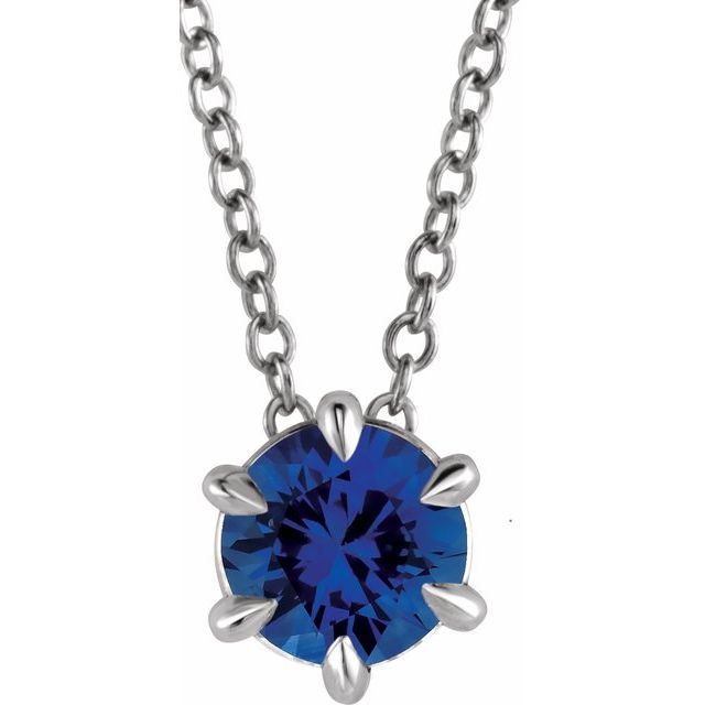 0.1 Ct Blue Sapphire Round Cut Ronilda  Diamond Solitaire Necklaces in Silver 925 with chain