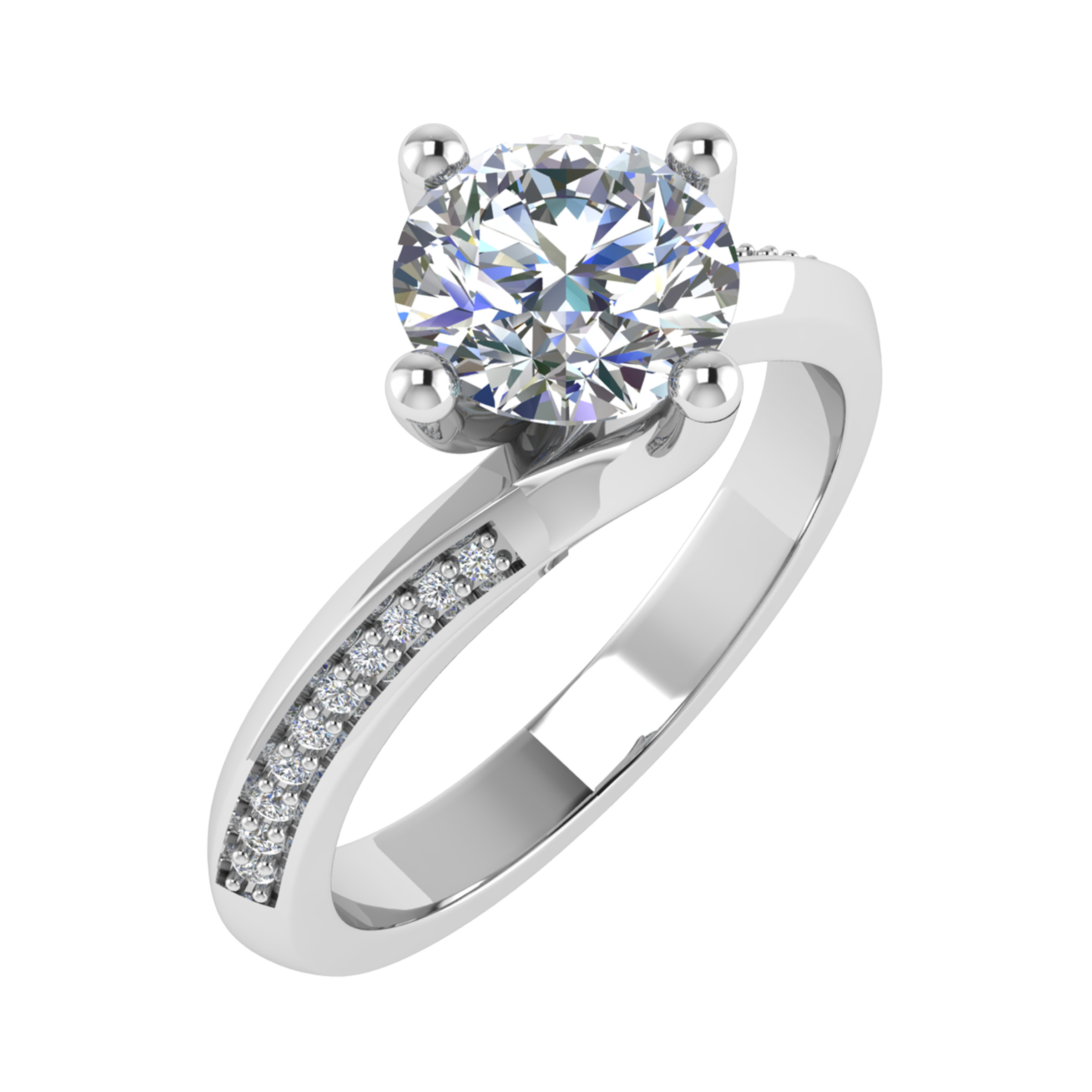 V Claw Twisted Head Side Stone Engagement Ring