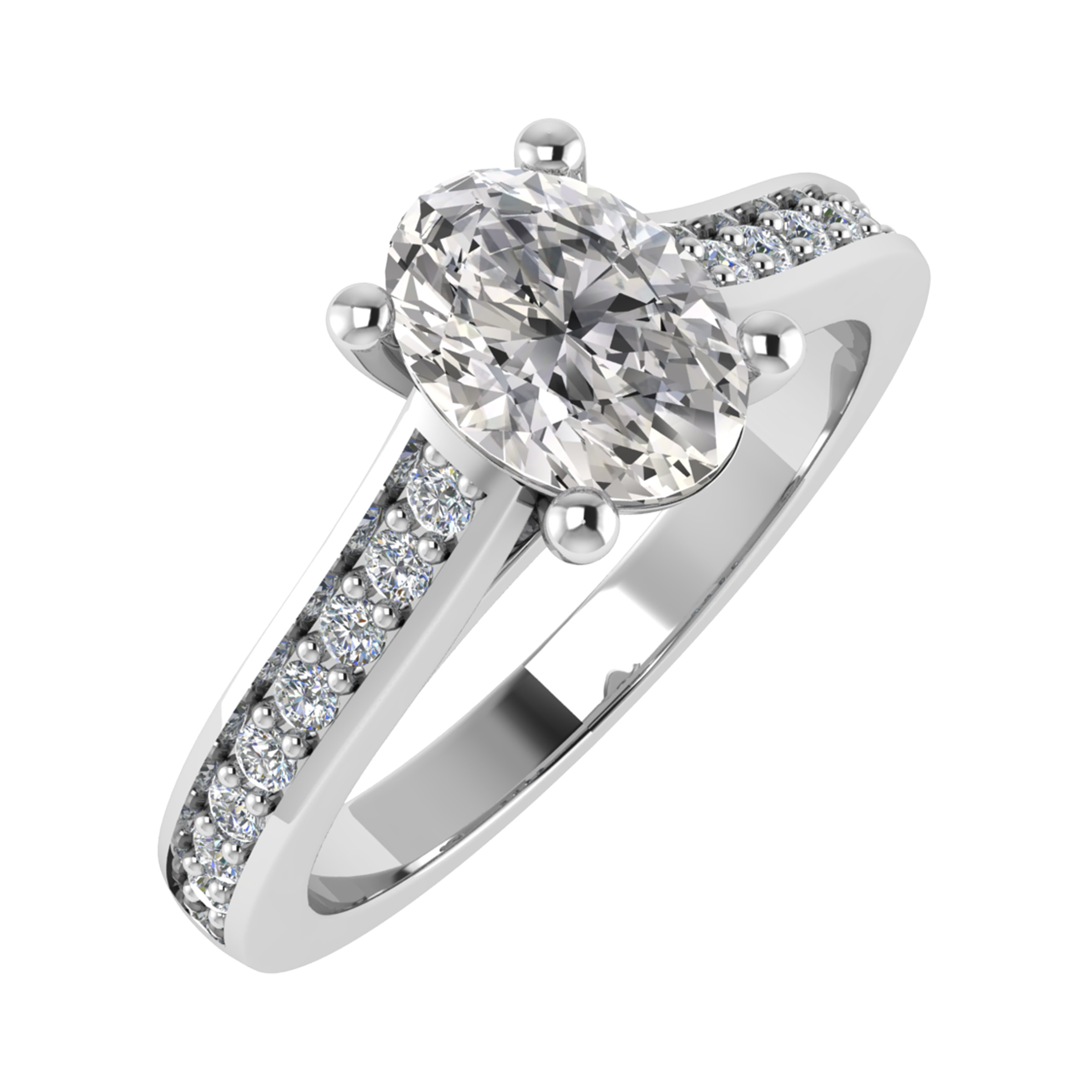 3 Ct Natural Diamond Oval Cut Charook  Side Stone Engagement Rings in 9K White Gold