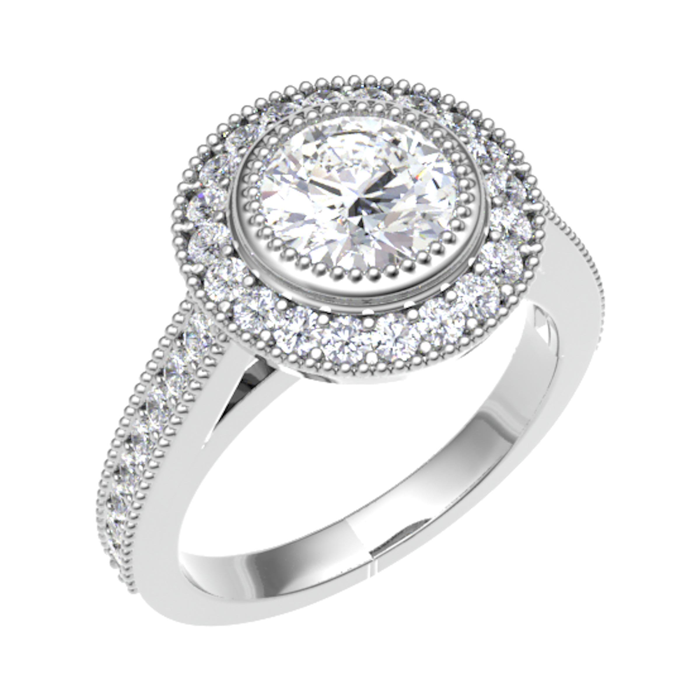 Magnolia Milgrain Edge Halo Engagement Ring