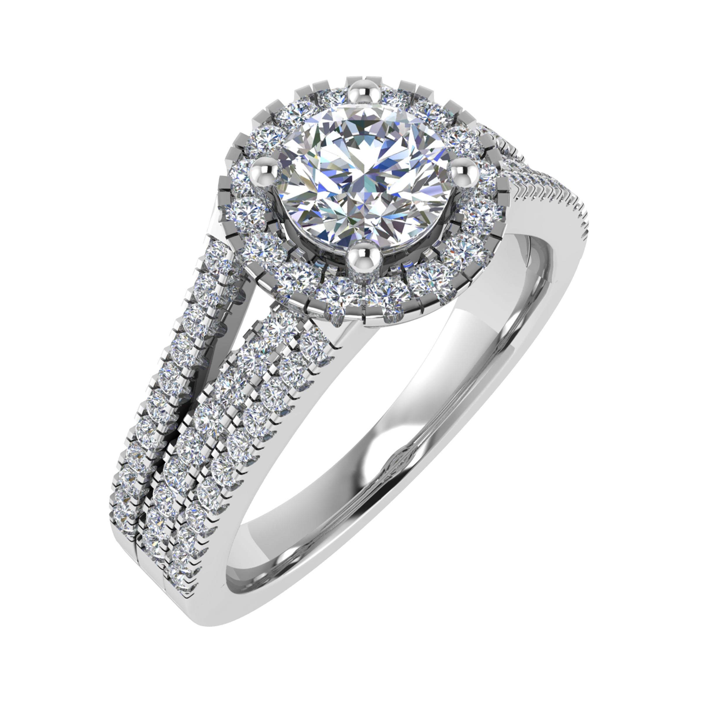 Rosetta Triple Row Split Shoulder Halo Engagement Ring
