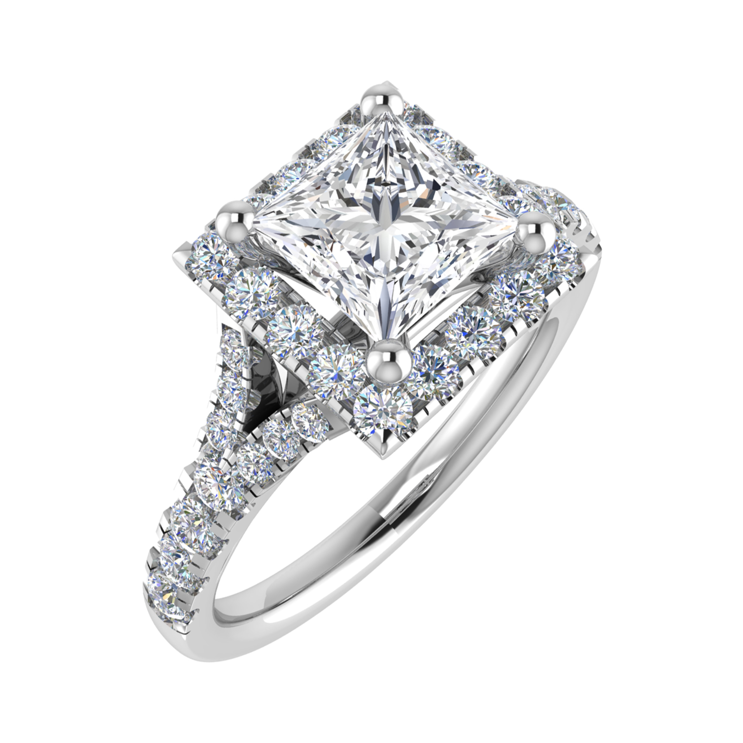 Pearly 4 Claw Split Shoulder Halo Engagement Ring 
