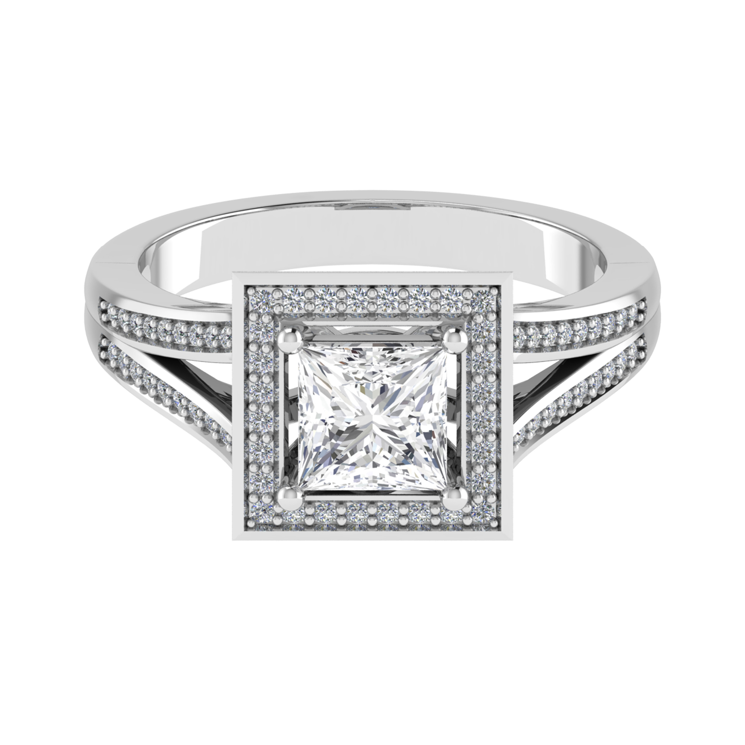 Lavinia Double Row Split Shoulder Halo Engagement Ring 