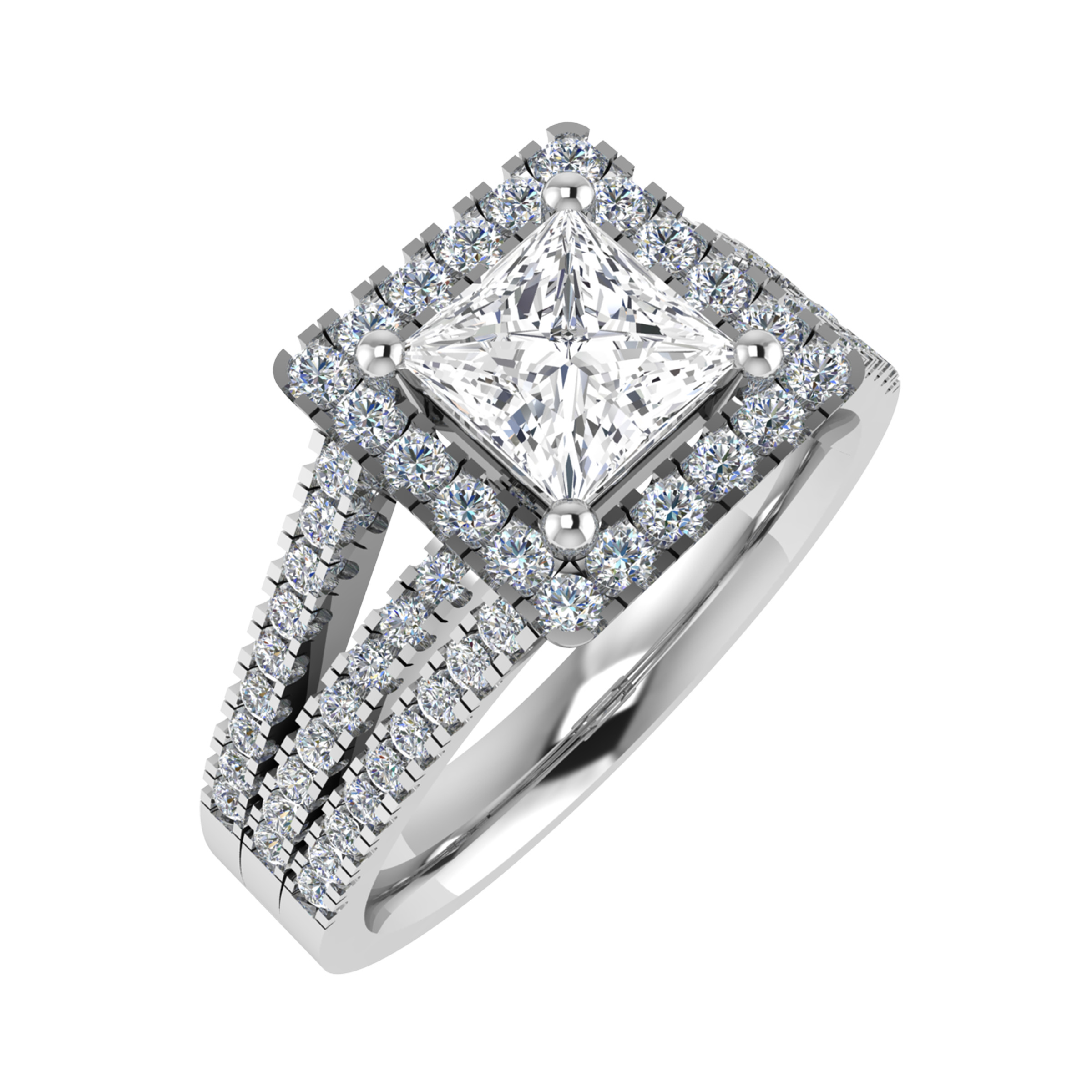 Viviana Triple Row Split Shoulder Halo Engagement Ring 