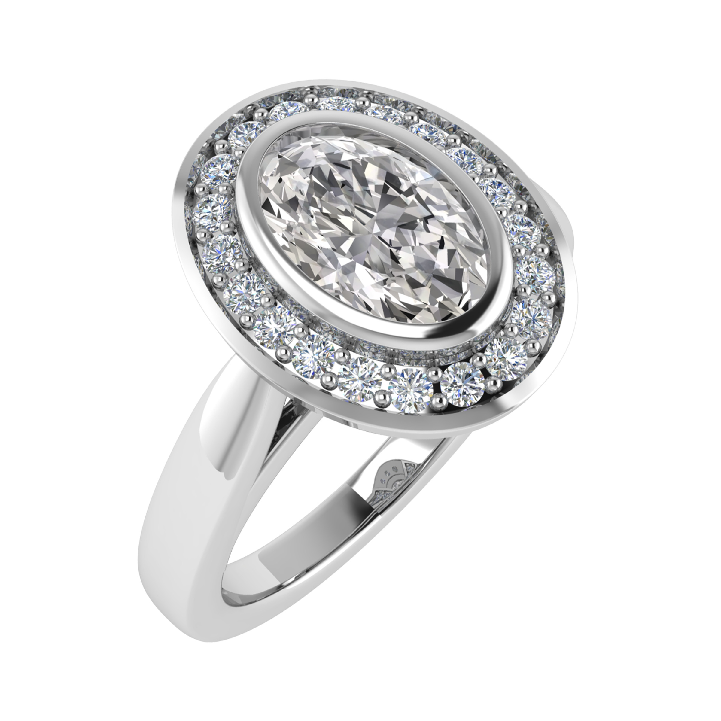 Zia Oval Cut Tapered Shoulder Halo Engagement Ring