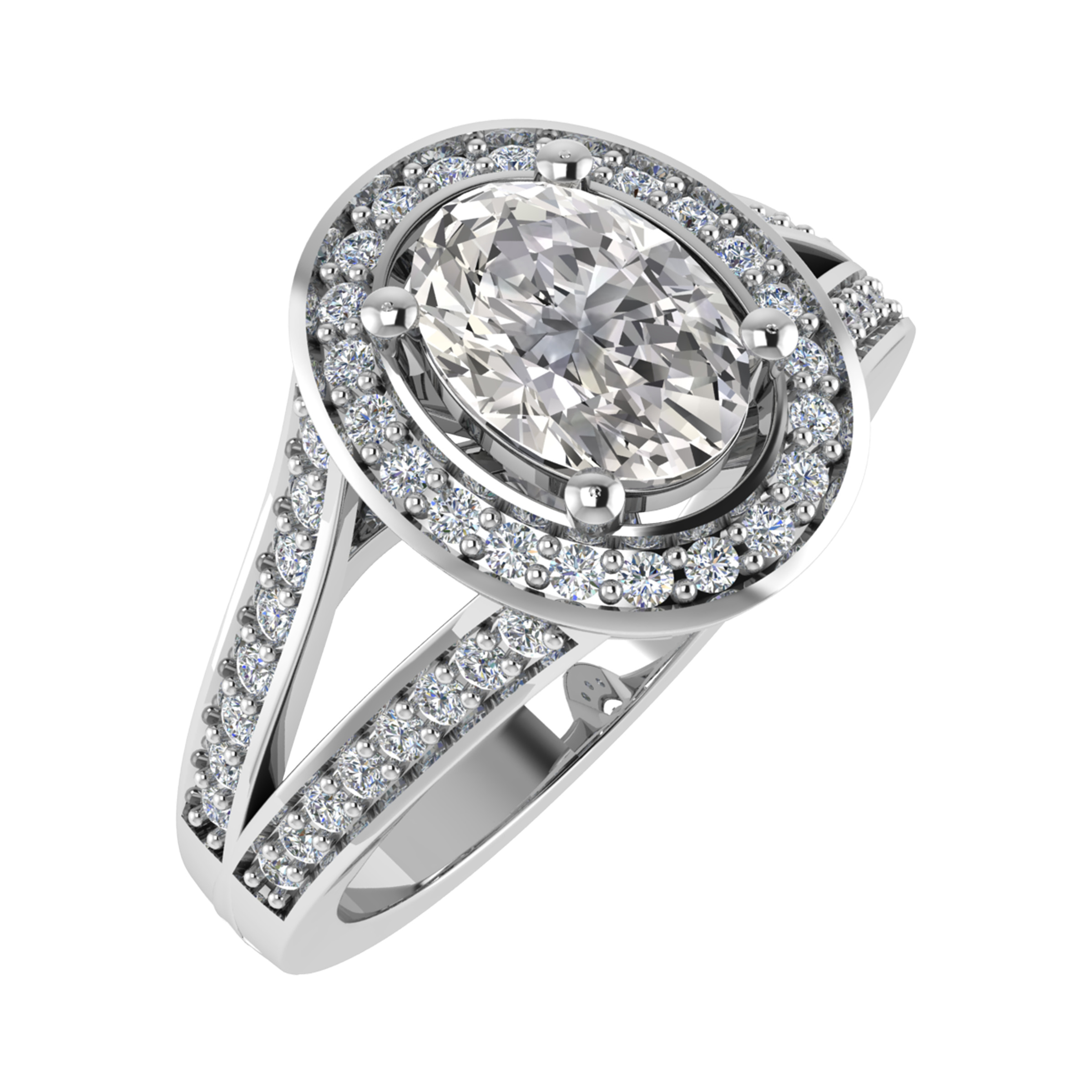 Ziona Oval Cut Double Row Split Shoulder Halo Engagement Ring