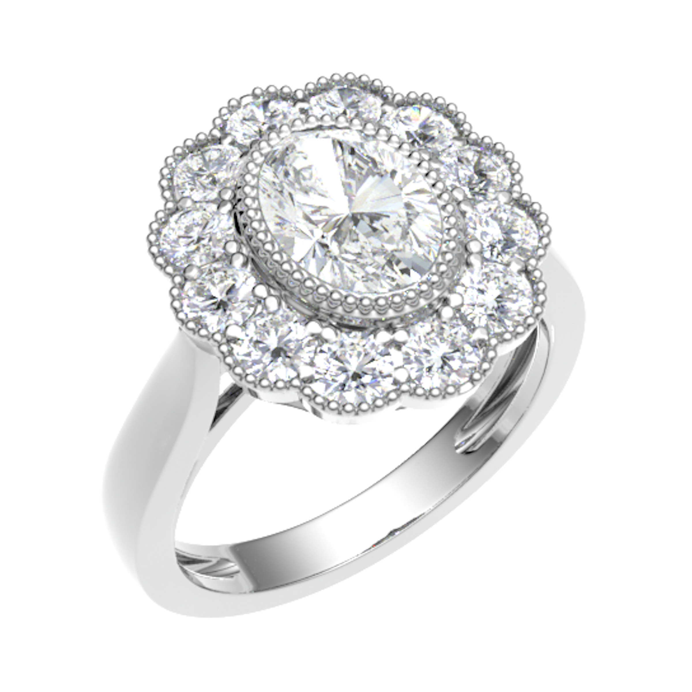 Penelope Oval Cut Flower Style Halo Engagement Ring From 0.20-3.00 Carat