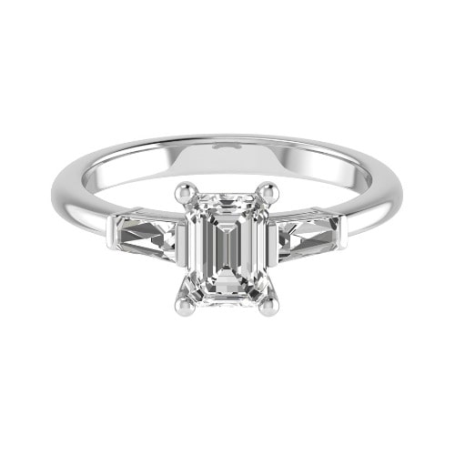 Veronica Emerald Cut Engagement Ring With Bagutte Shaped Diamond As a Side Stones
