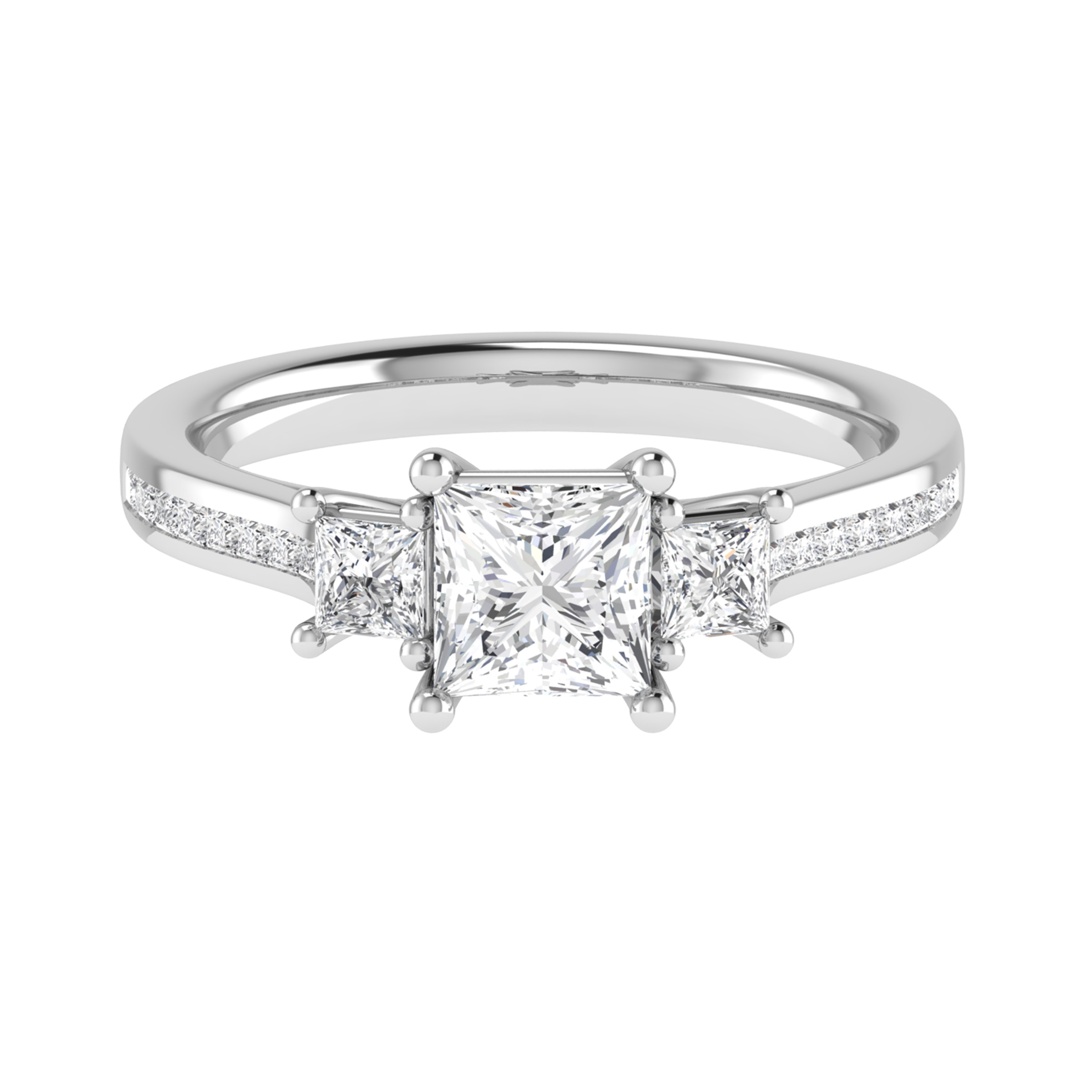 Poppy Princess Cut  Engagement Ring With Round Diamond As A Side Stone