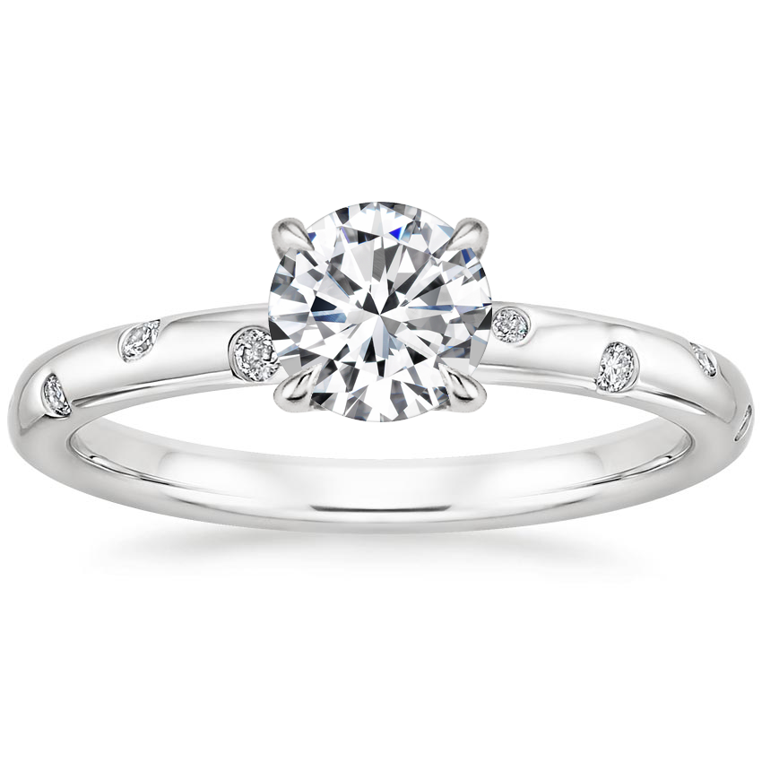 0.2 Ct Natural Diamond Round Cut Carlye  Side Stone Engagement Rings in 9K White Gold