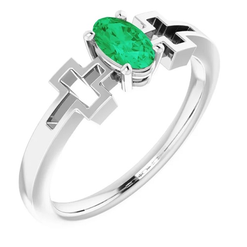 0.25 Carat Natural Emerald May Birthstone Oval Cut Youth Cross Ring