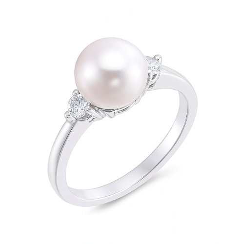 10mm Birthstone Pearl And Diamond Ring Available in 9k,14k,18k,Platinum And Silver