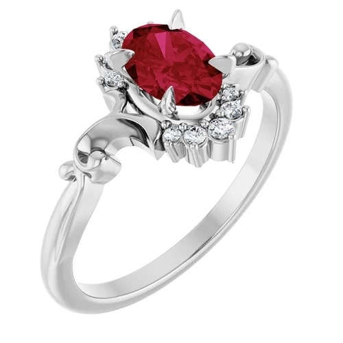 1.12 Carat Oval cut Ruby & Round Cut Diamond Natural And Lab-Grown Ring with Claw-set 