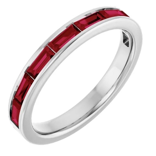 3.60 Carat Baguette cut Ruby Natural And Lab-Grown Stackable Ring with Channel-set 