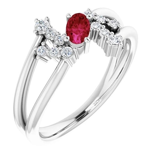 0.51 Carat Oval cut Ruby & Round Cut Diamond Natural And Lab-Grown Ring with Claw-set 