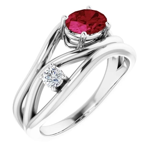 1.10 Carat Oval cut Ruby & Round Cut Diamond Natural And Lab-Grown Ring with Claw-set 