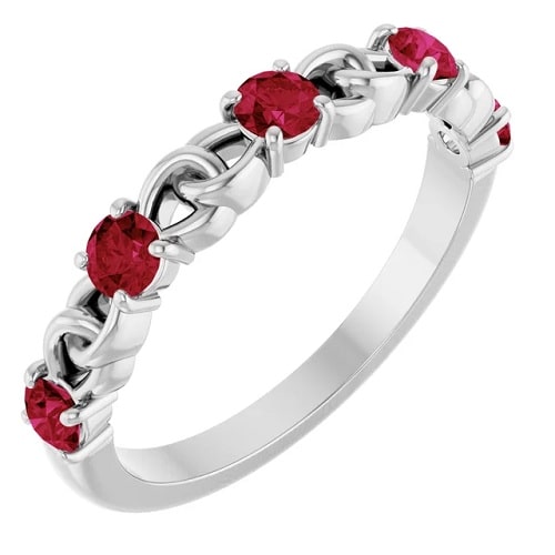 0.75 Carat Round cut Ruby Natural And Lab-Grown Stackable Ring with Claw-set 
